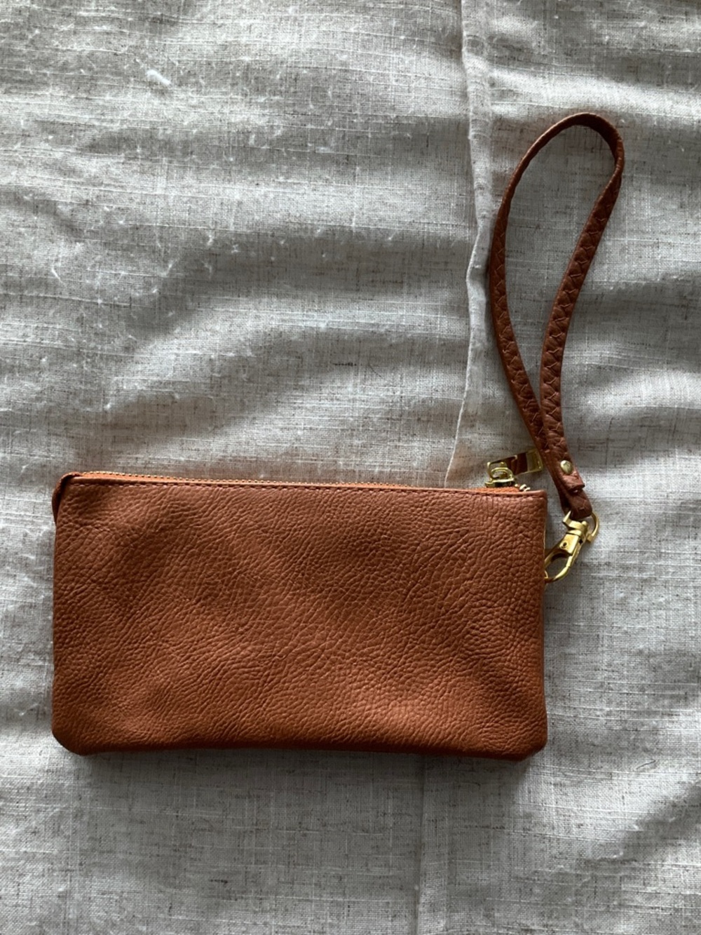 Leather Wristlet Clutch in Brown